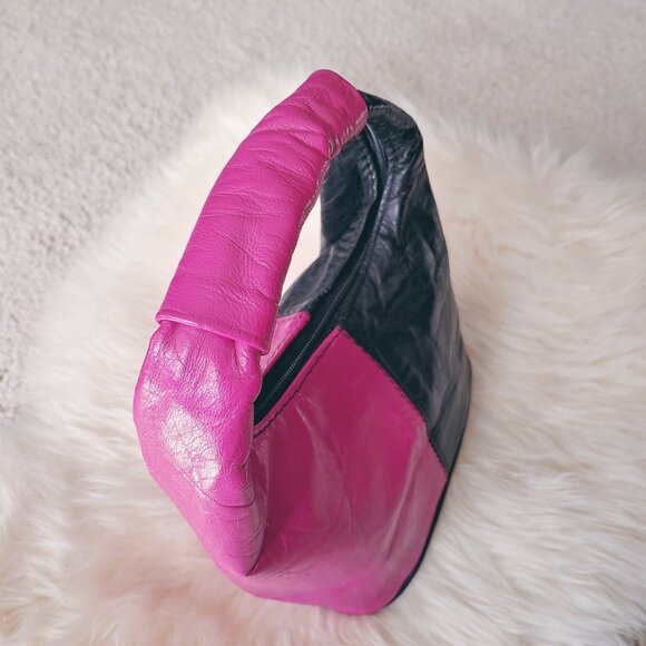Custom Made Half Black and Half Pink-Purple / Fuchsia Leather Mini Handb… - Picture 4 of 14